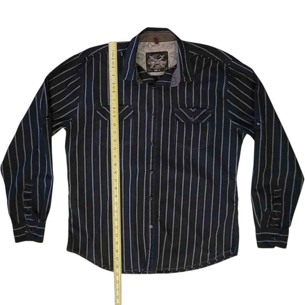 Drill Clothing Co. Men's Black Striped Western Shirt with Convertible Sleeves